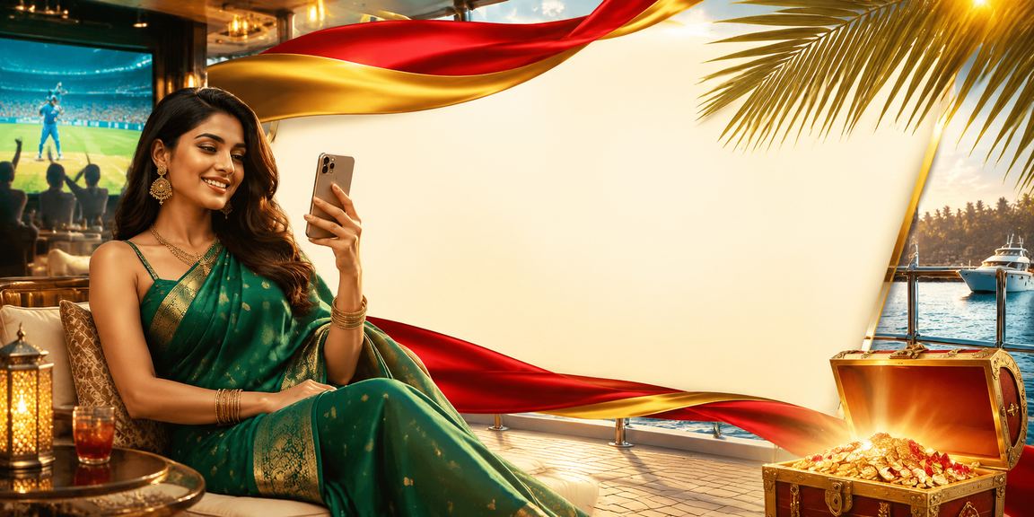Indian woman enjoying cricket and rummy games on mobile